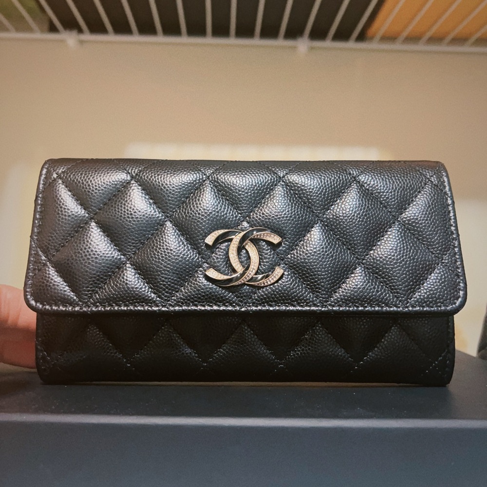 Chanel Black Quilted Wallet with Iconic CC Logo